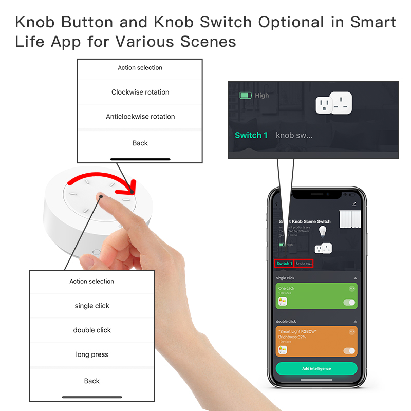 Tuya ZigBee 3.0 Wireless Portable Remote Control Scene Switch Compatible With Sm