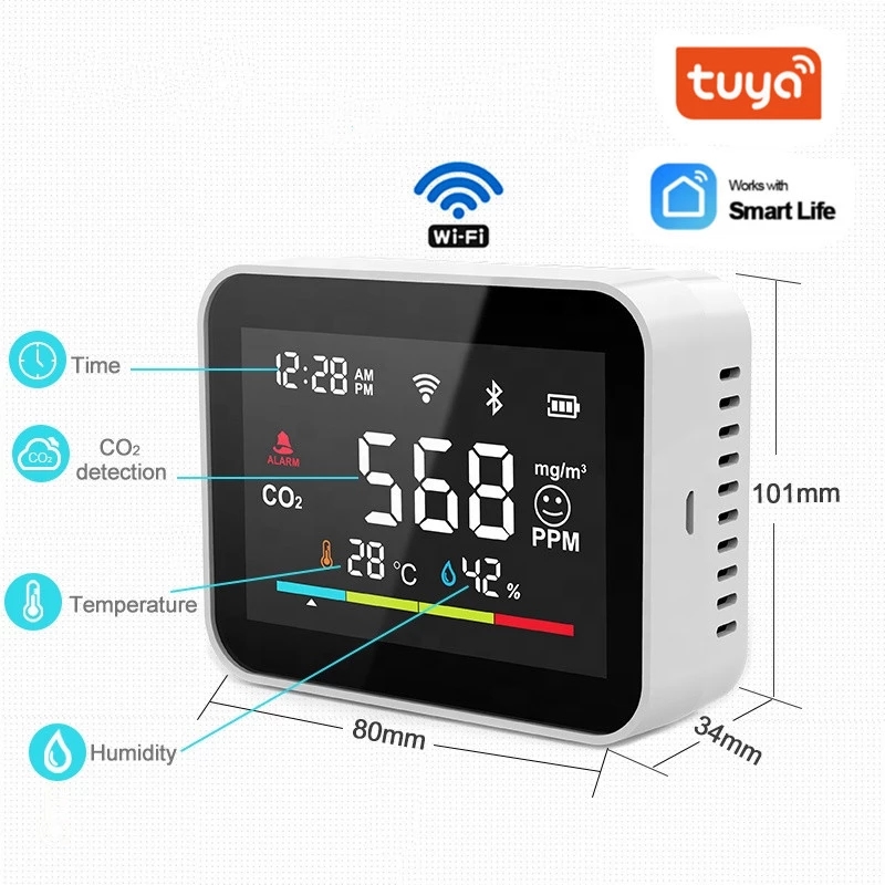 Tuya WiFi CO2 Meter Carbon Dioxide Detector with Temperature and Humidity Function