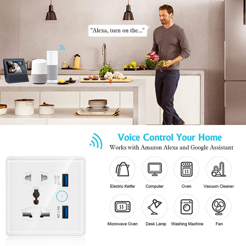 WiFi Smart Universal Wall Plug Socket with USB (RSH-SP213)